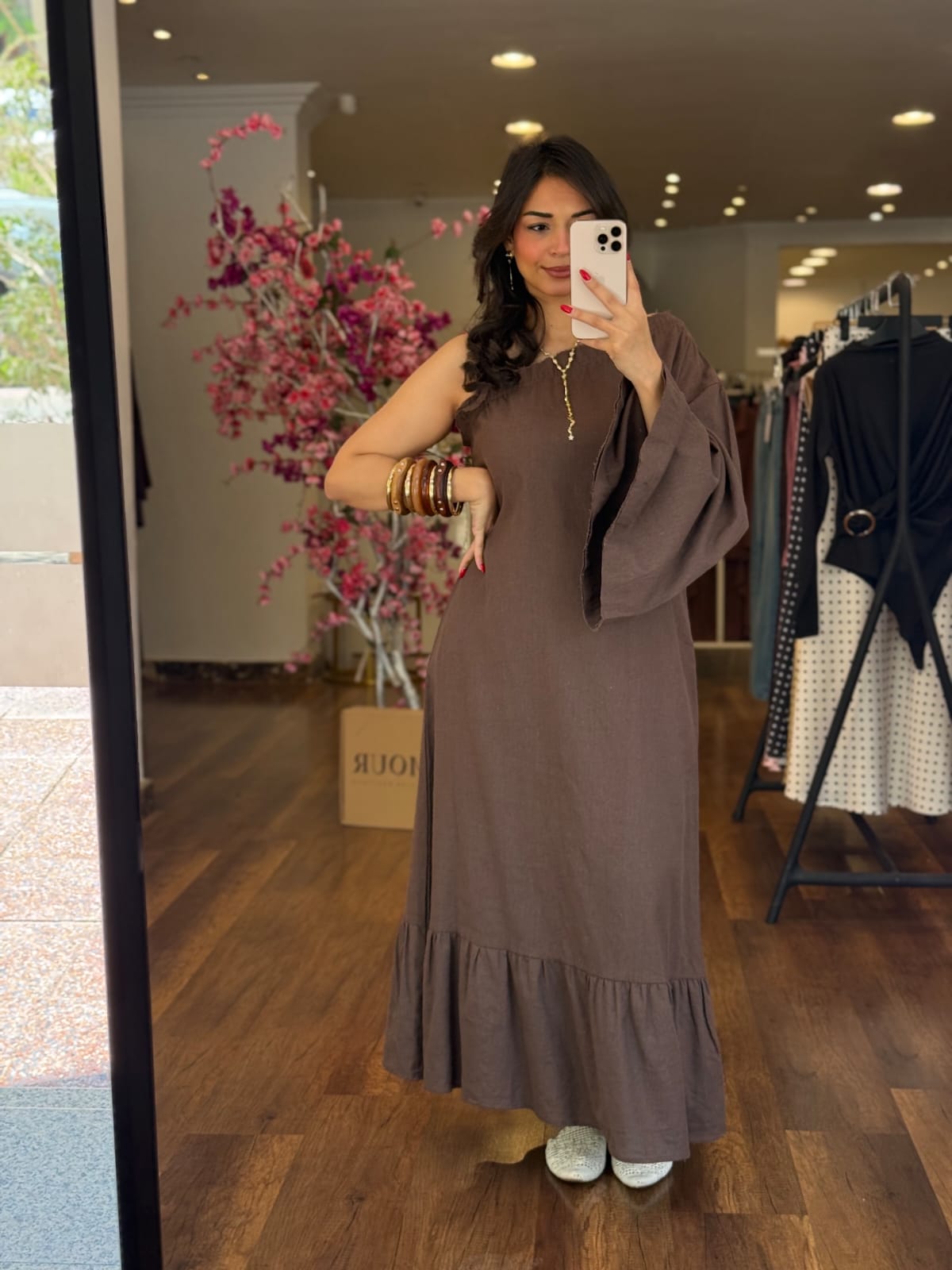 one shoulder linen dress