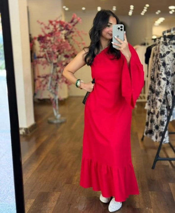 one shoulder linen dress