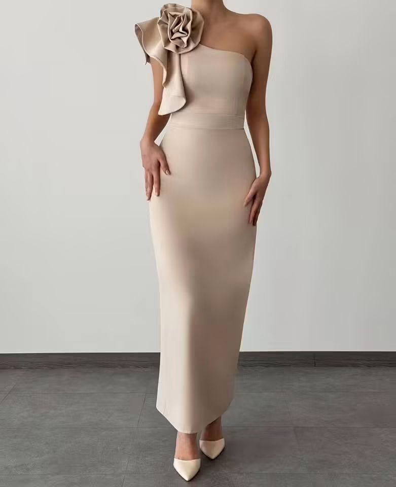 one shoulder flower dress