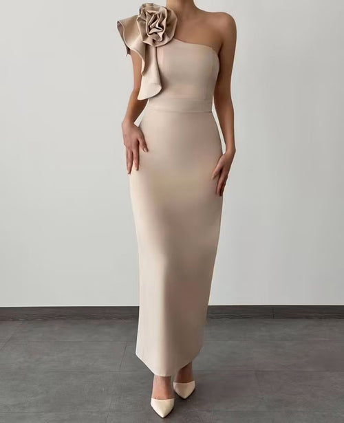 one shoulder flower dress
