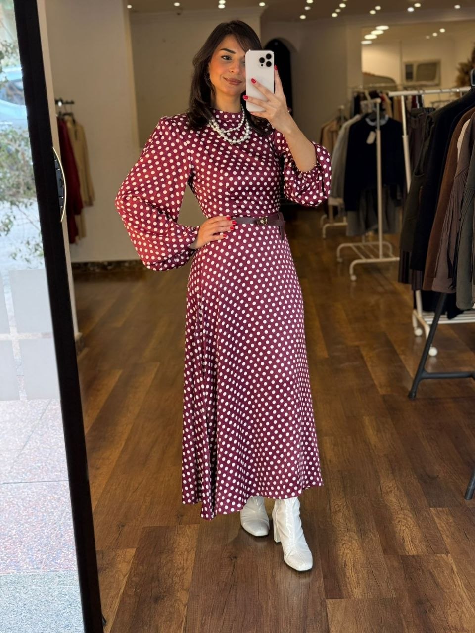 polka dots silk dress