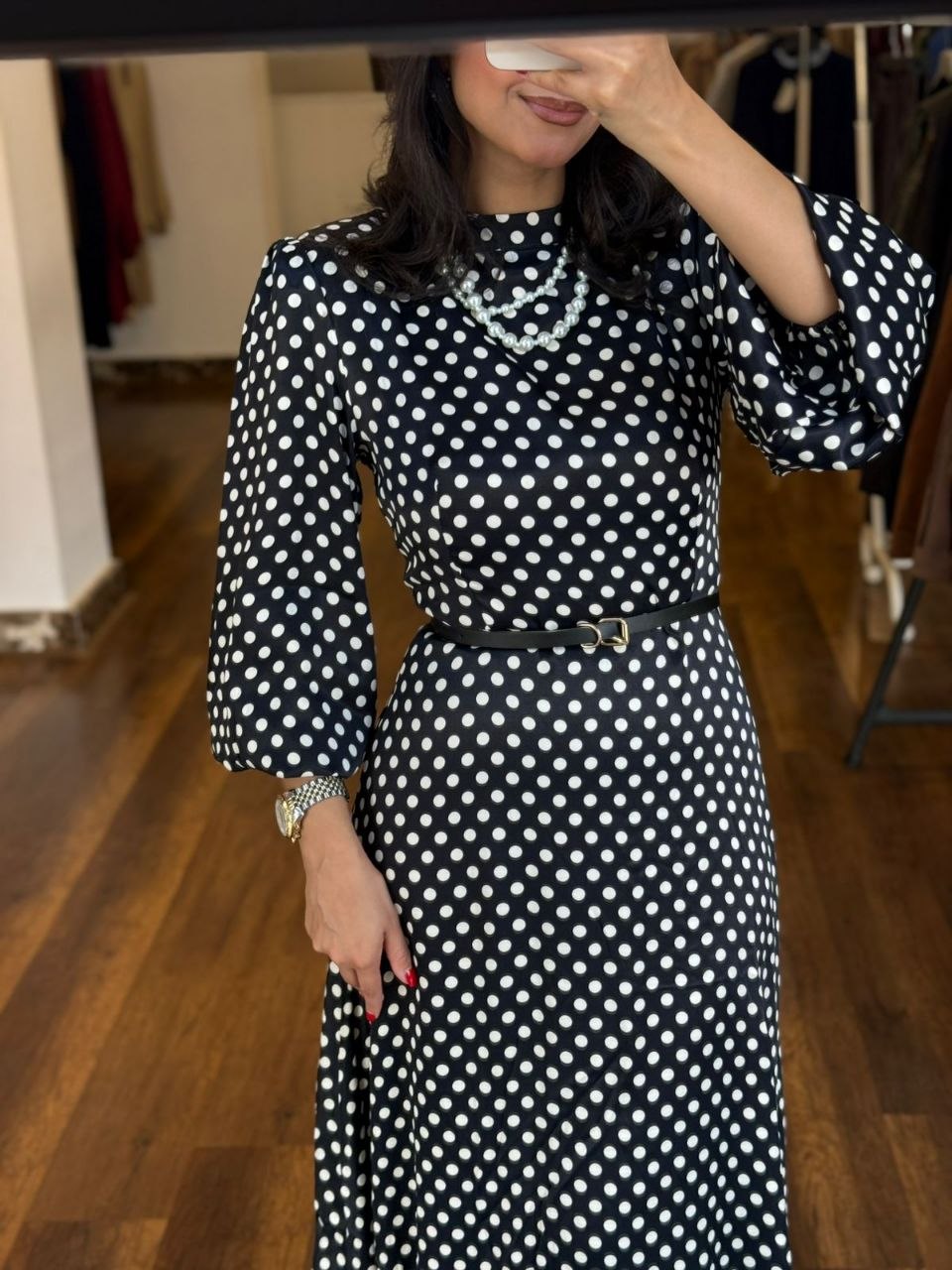 polka dots silk dress