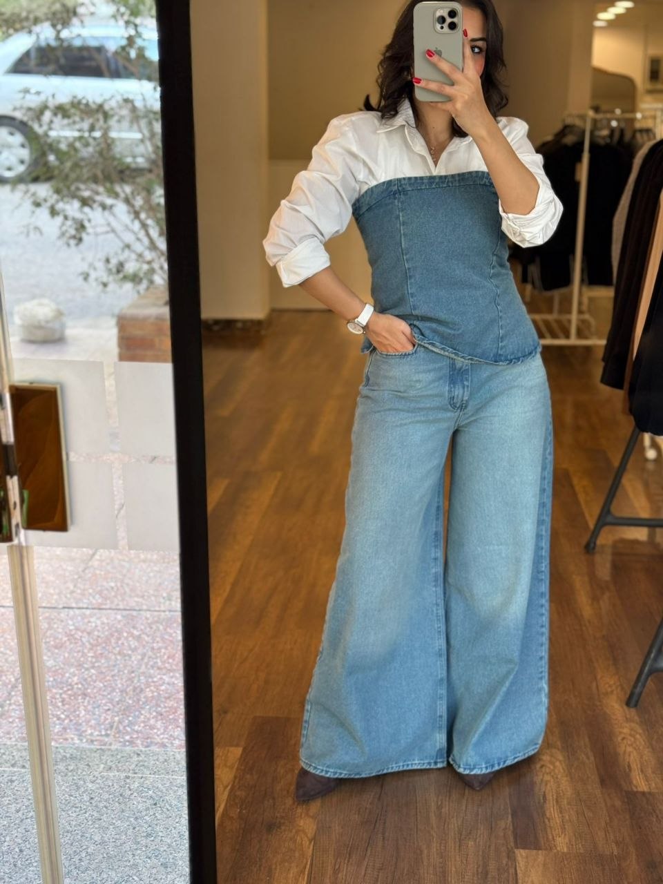 denim wide pants