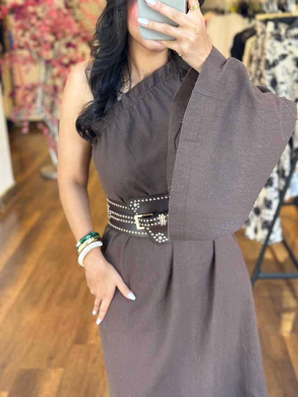 one shoulder linen dress