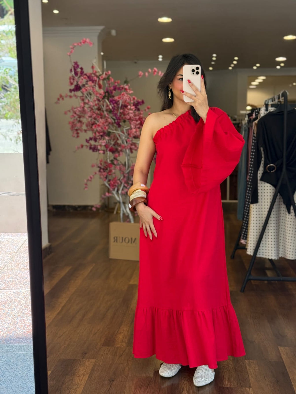 one shoulder linen dress