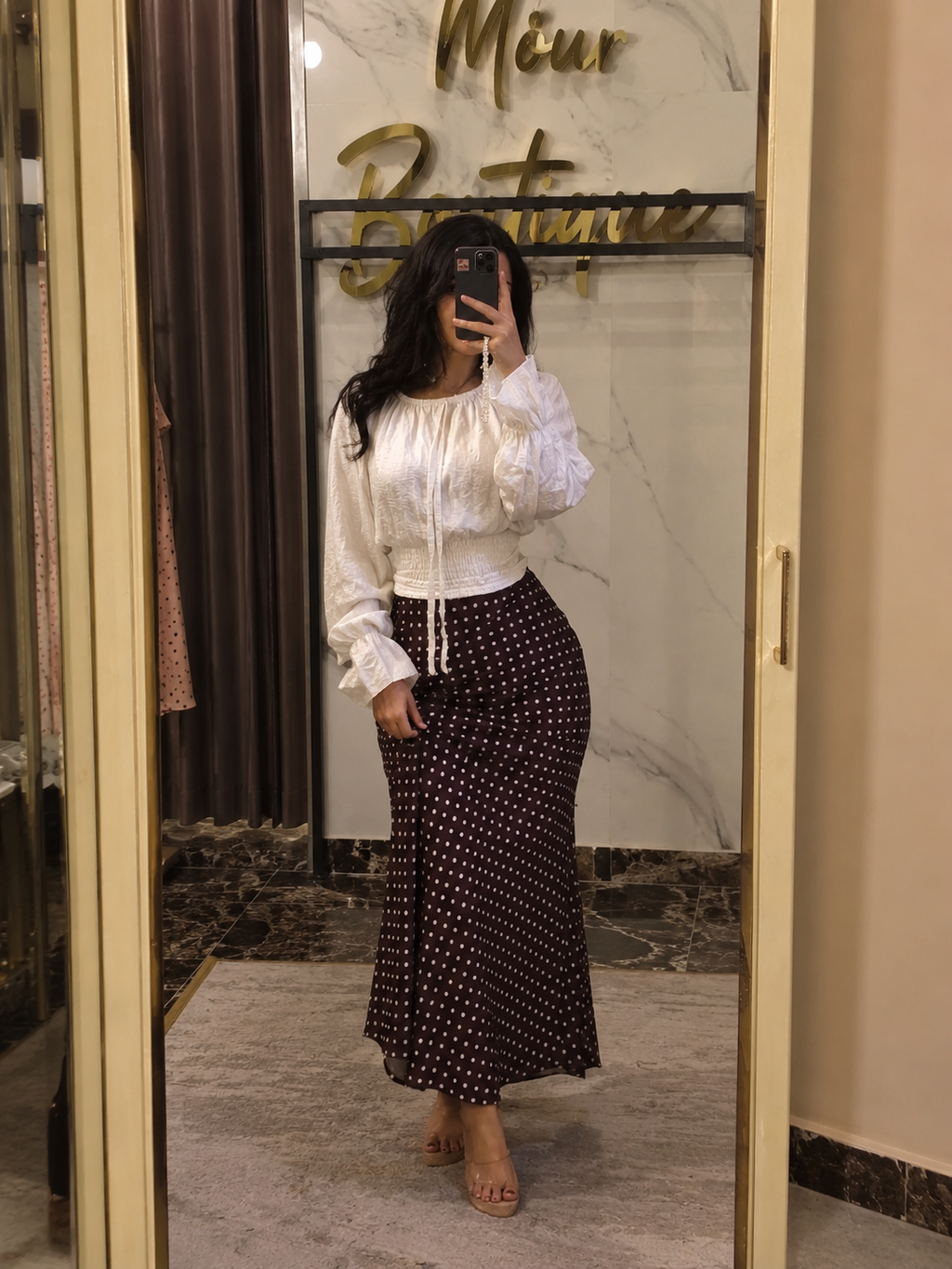 polka dots silk skirt