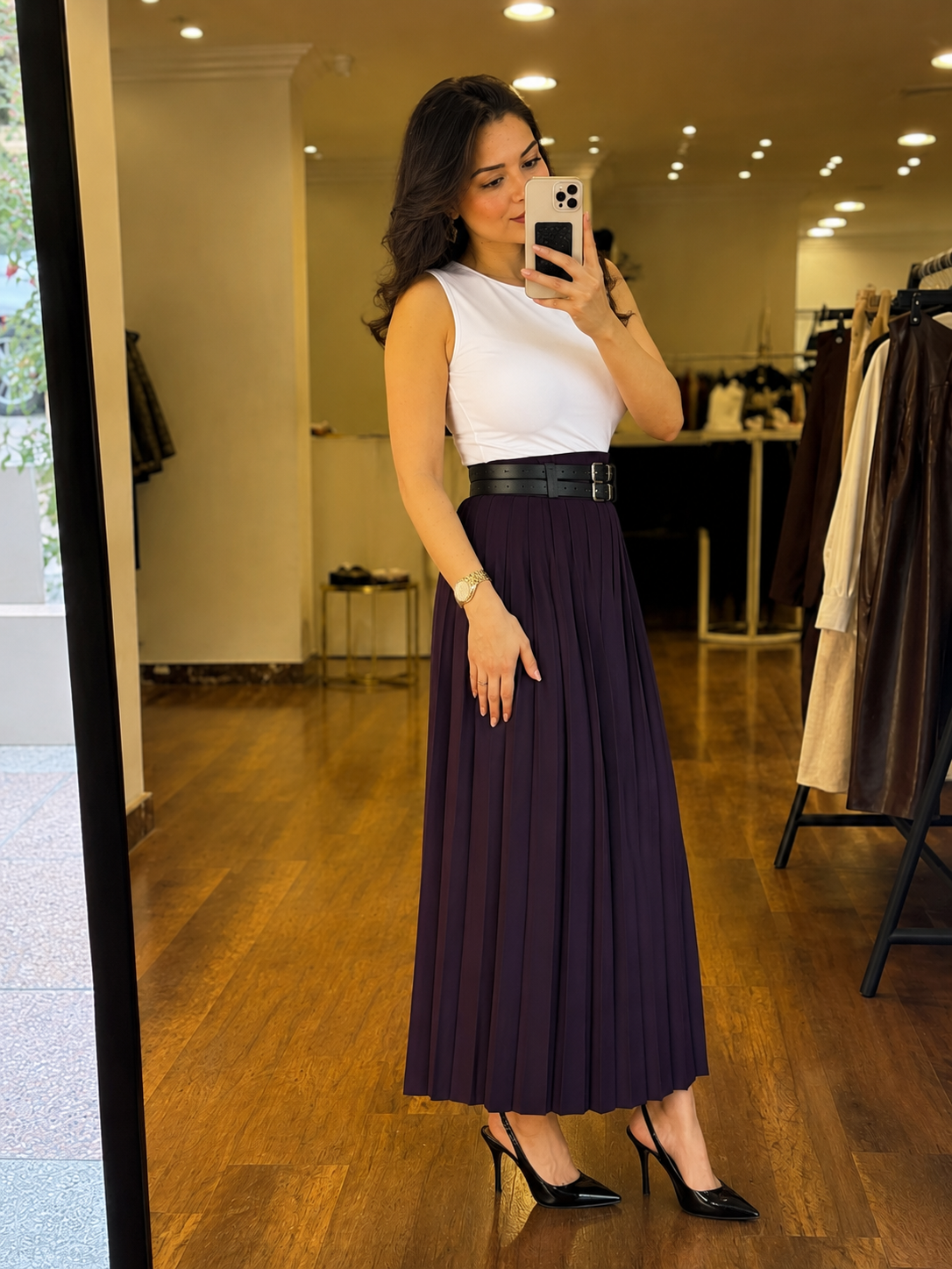 double belt skirt