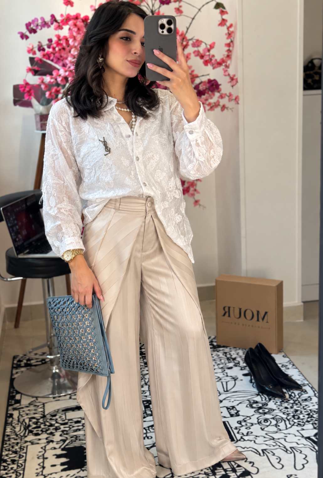 Silky stripped pants