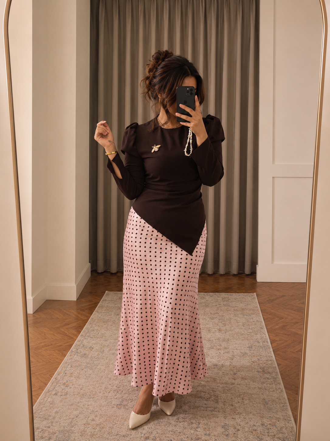 polka dots silk skirt