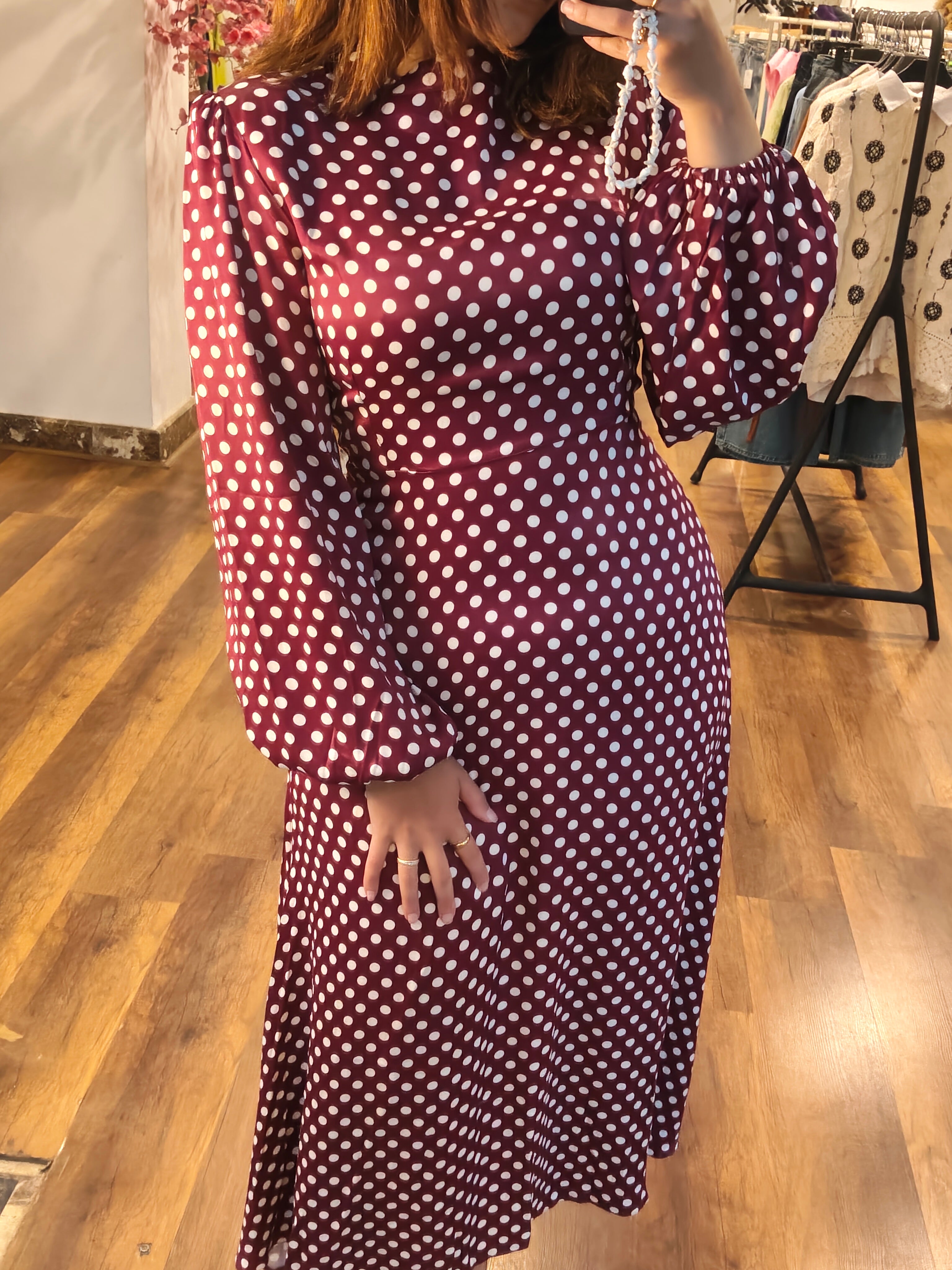 polka dots silk dress