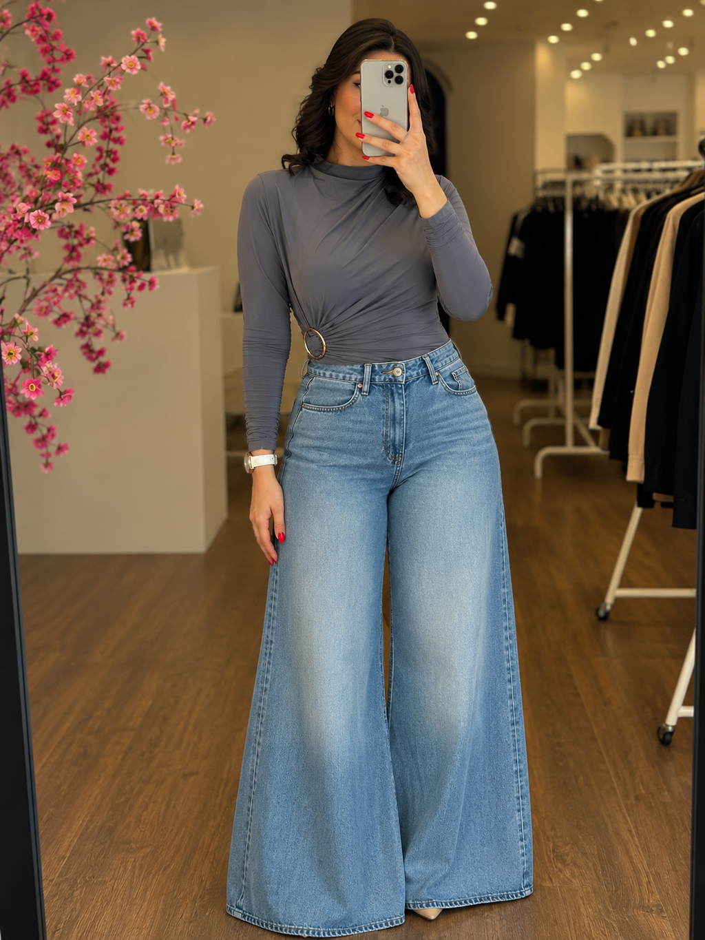 denim wide pants