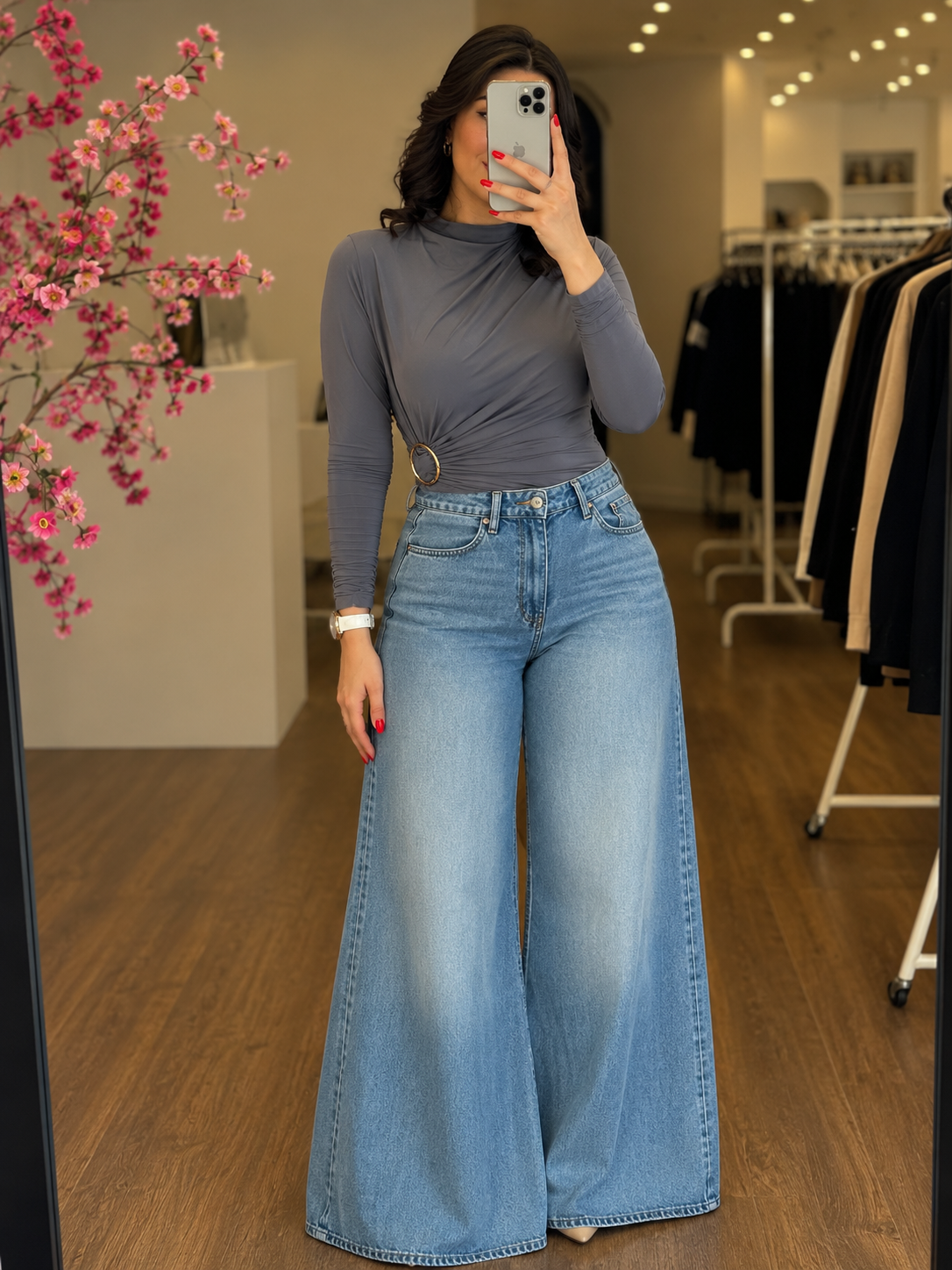 denim wide pants