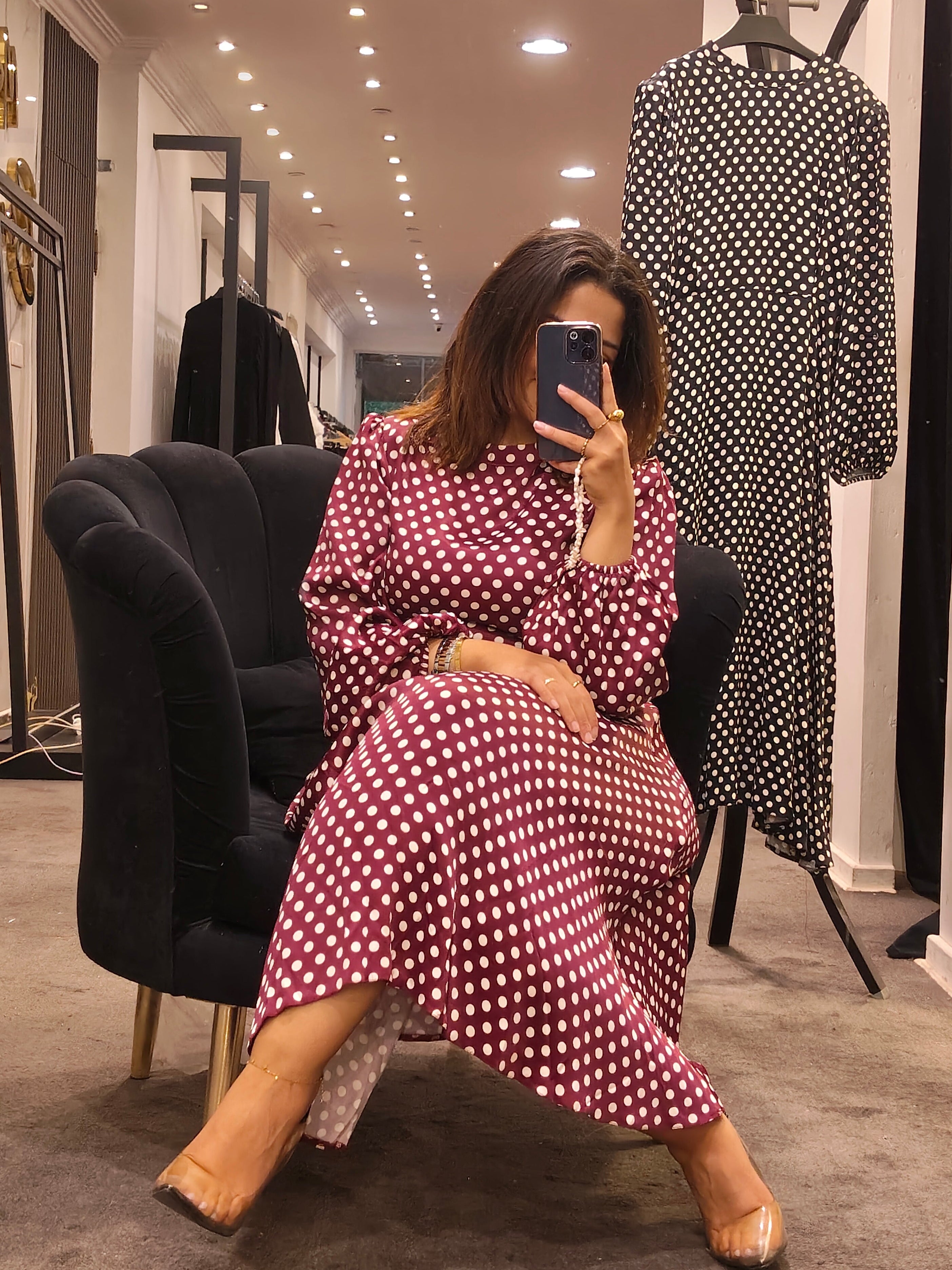 polka dots silk dress