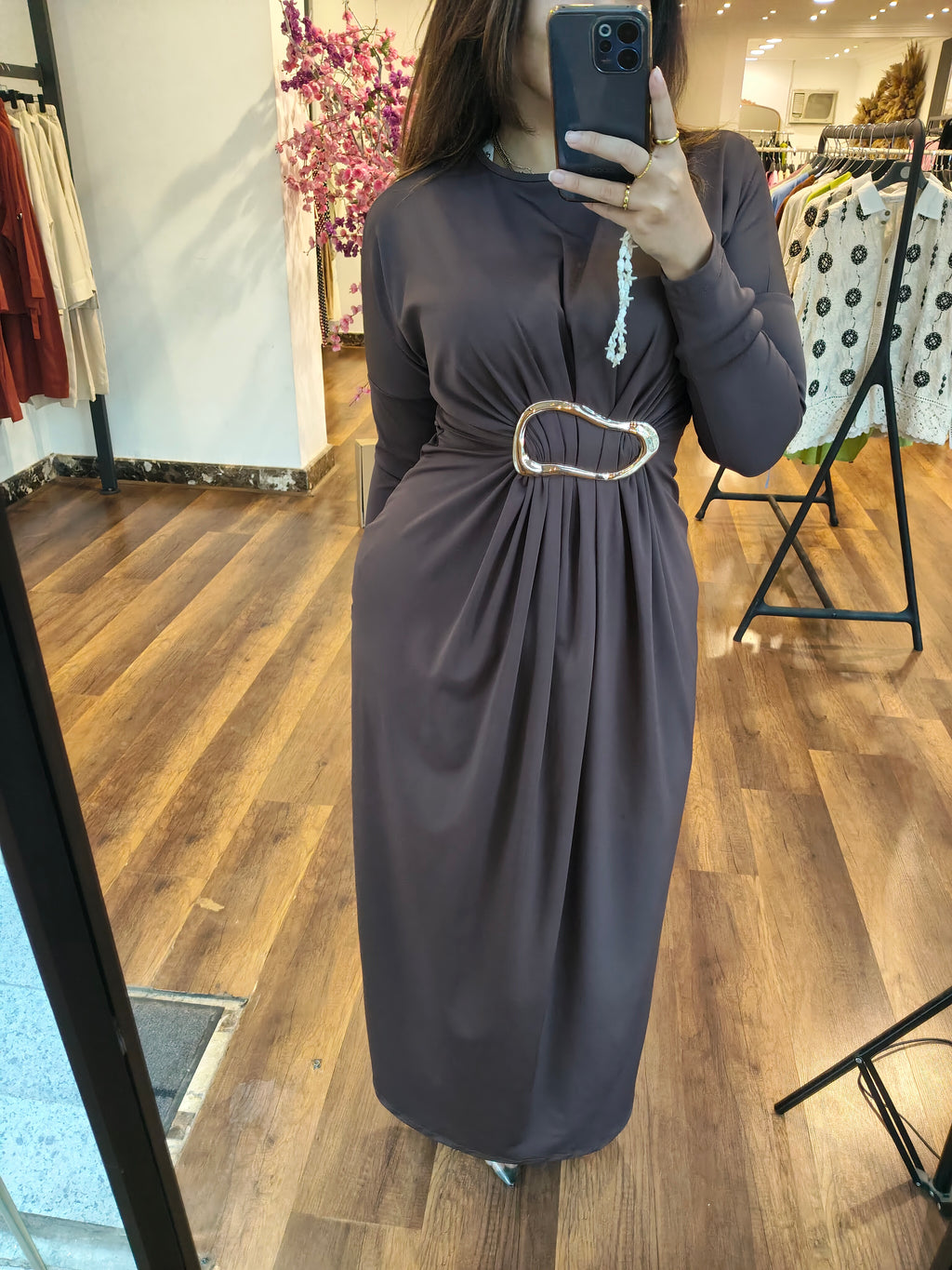 waisted broche dress