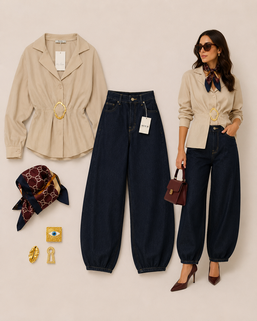 gold broche blouse
