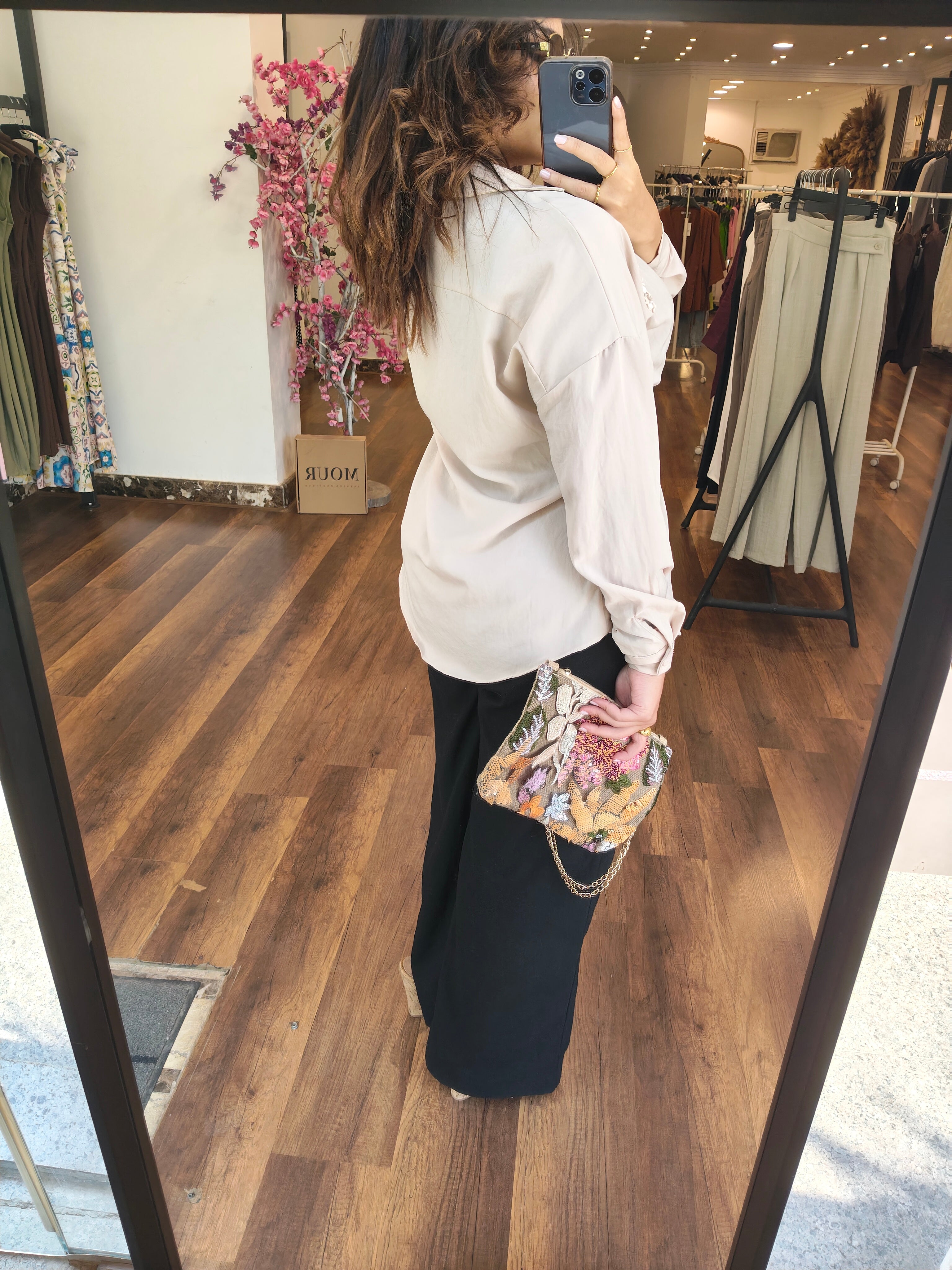 gold broche blouse