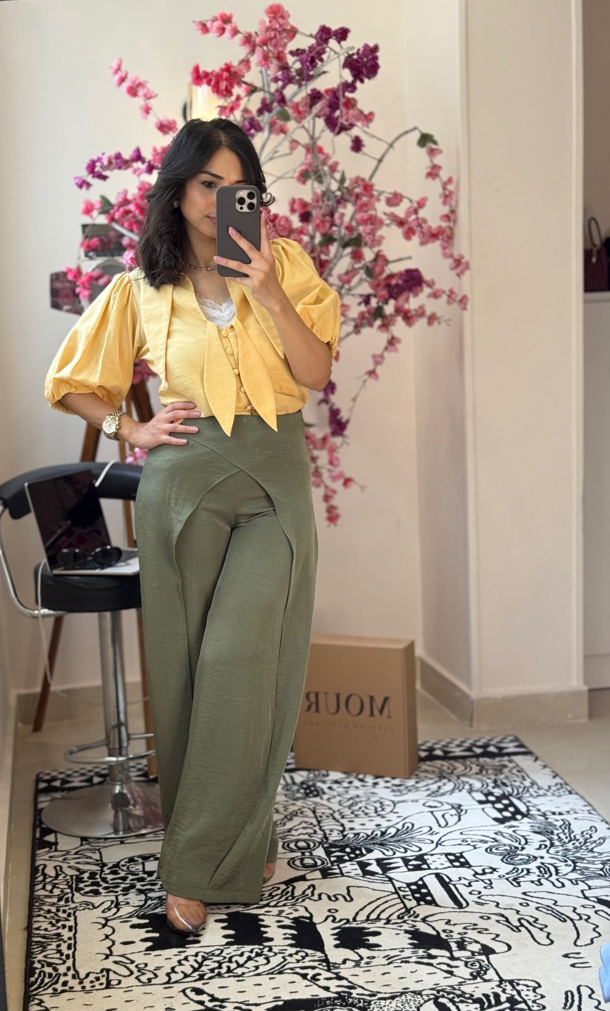 Gold side broche pants