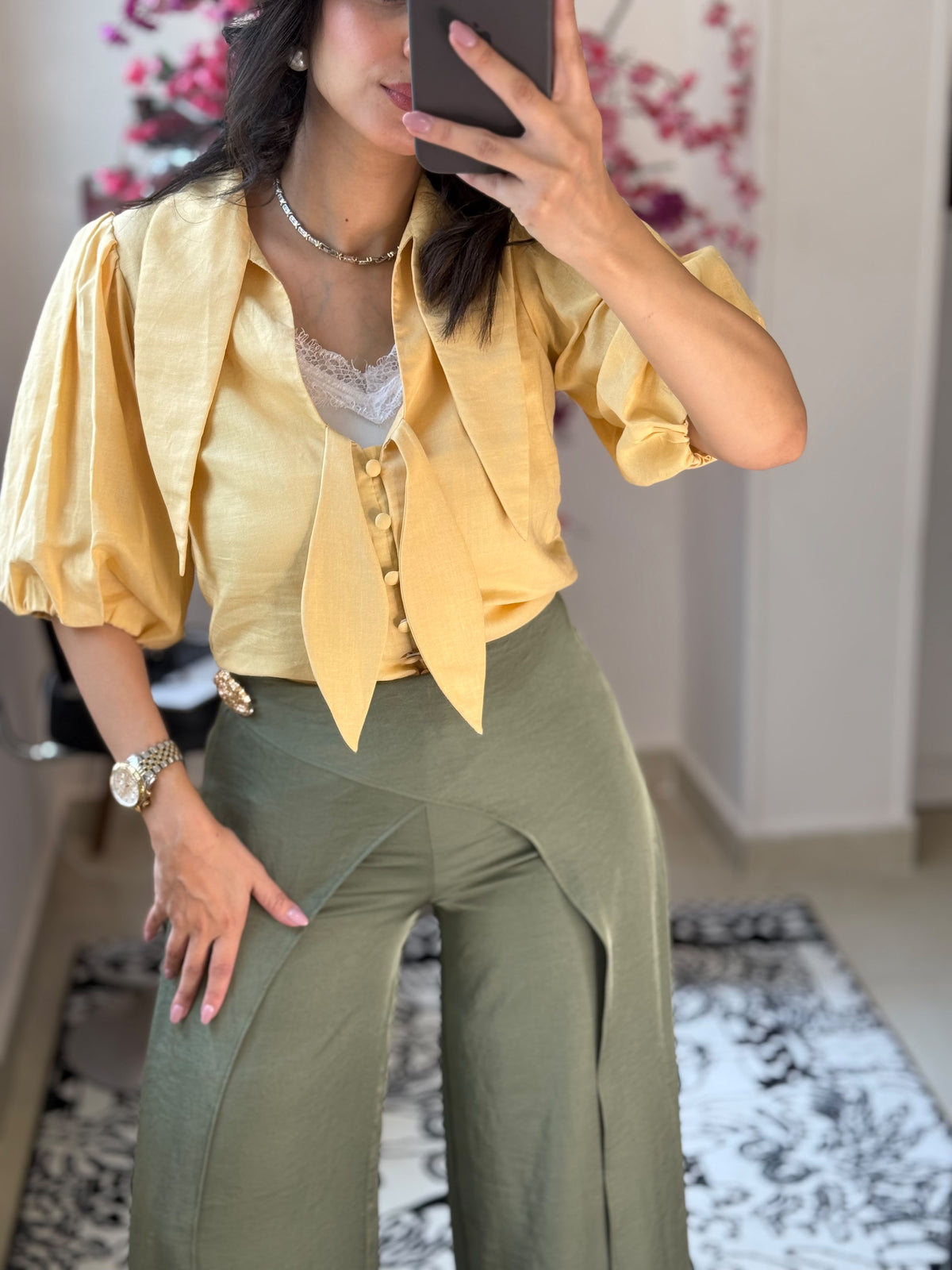 Gold side broche pants