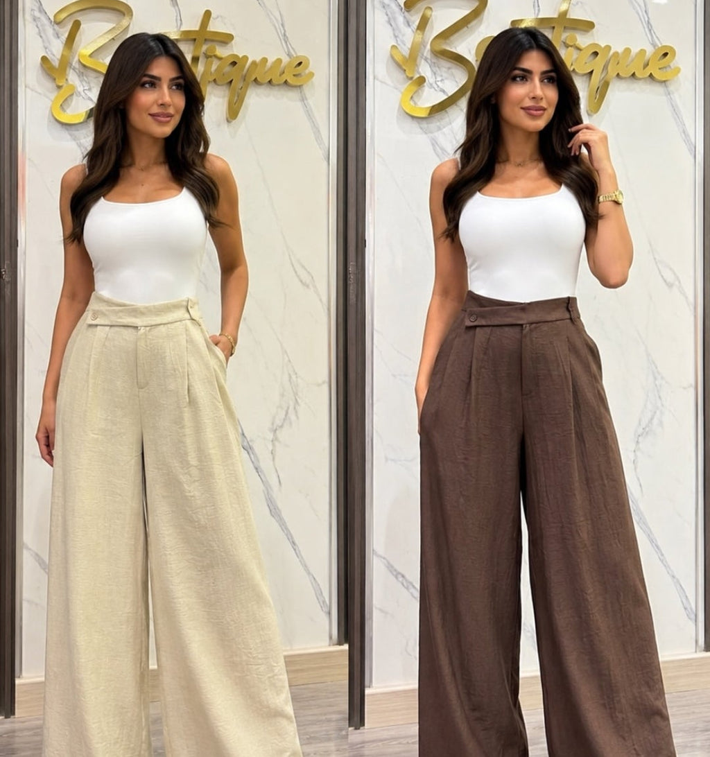 Linen Blend Wide-Leg Pants