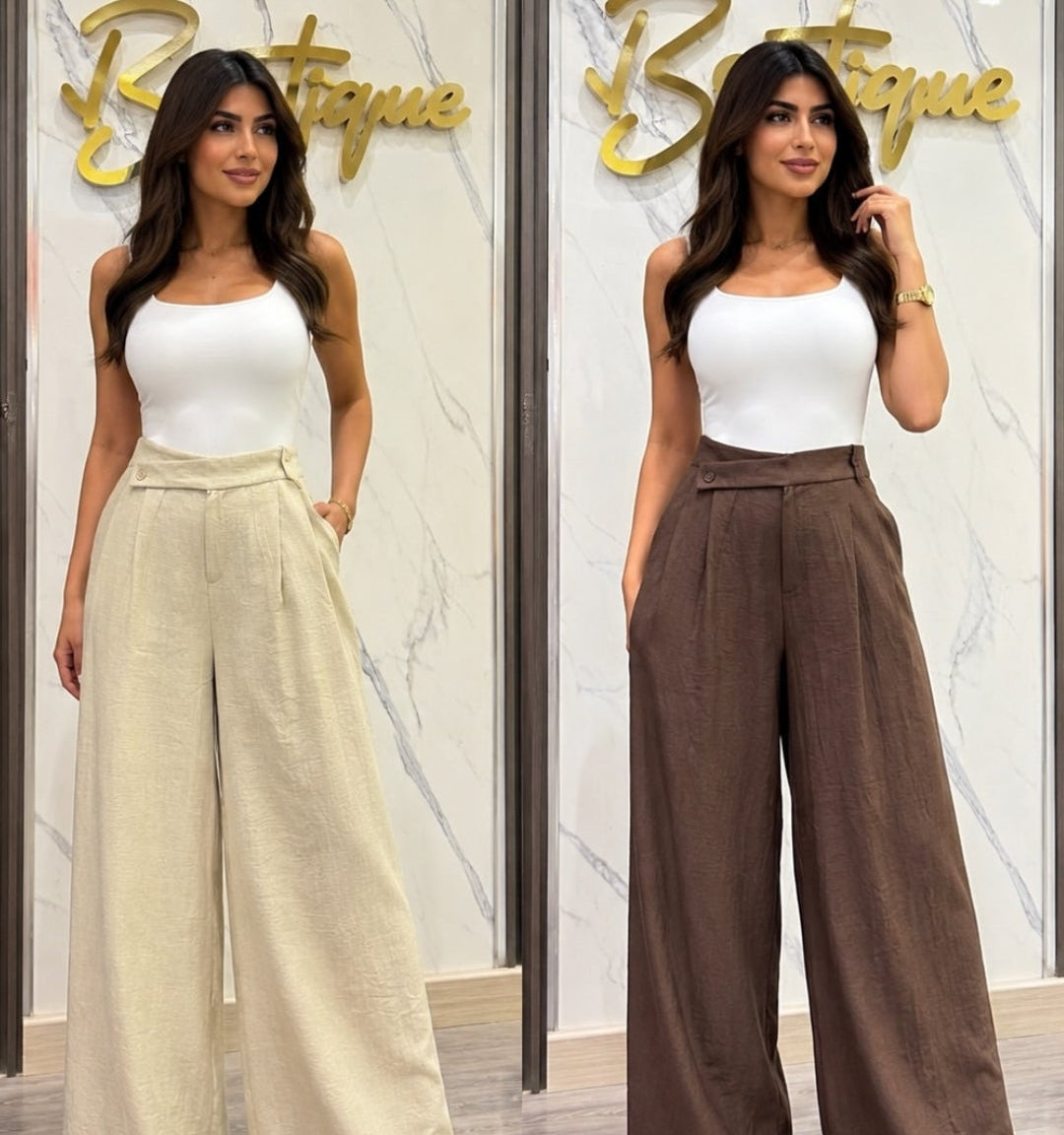 Linen Blend Wide-Leg Pants