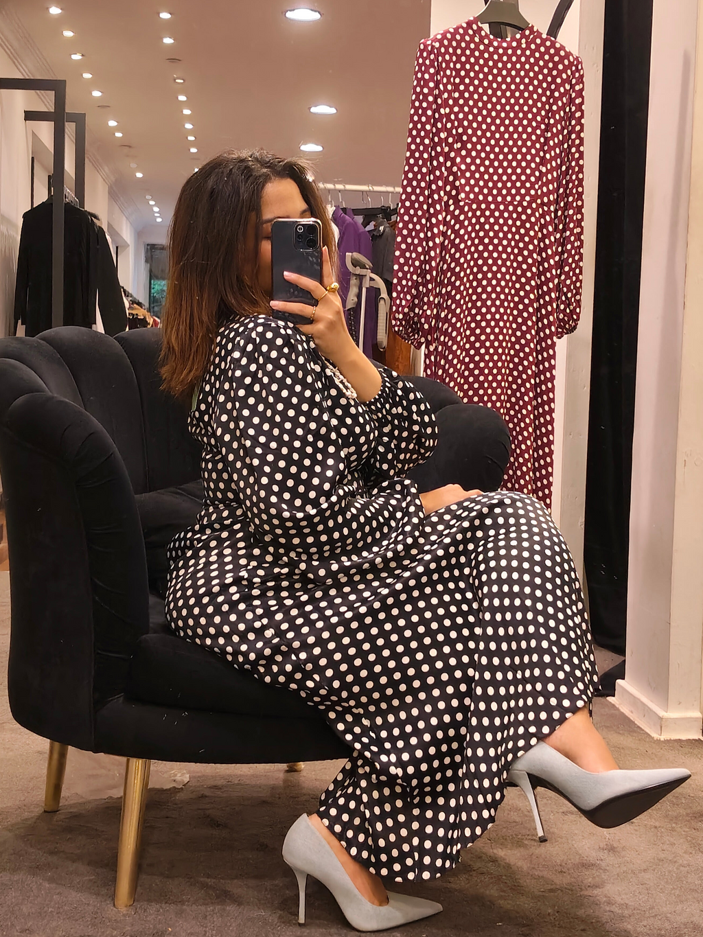polka dots silk dress