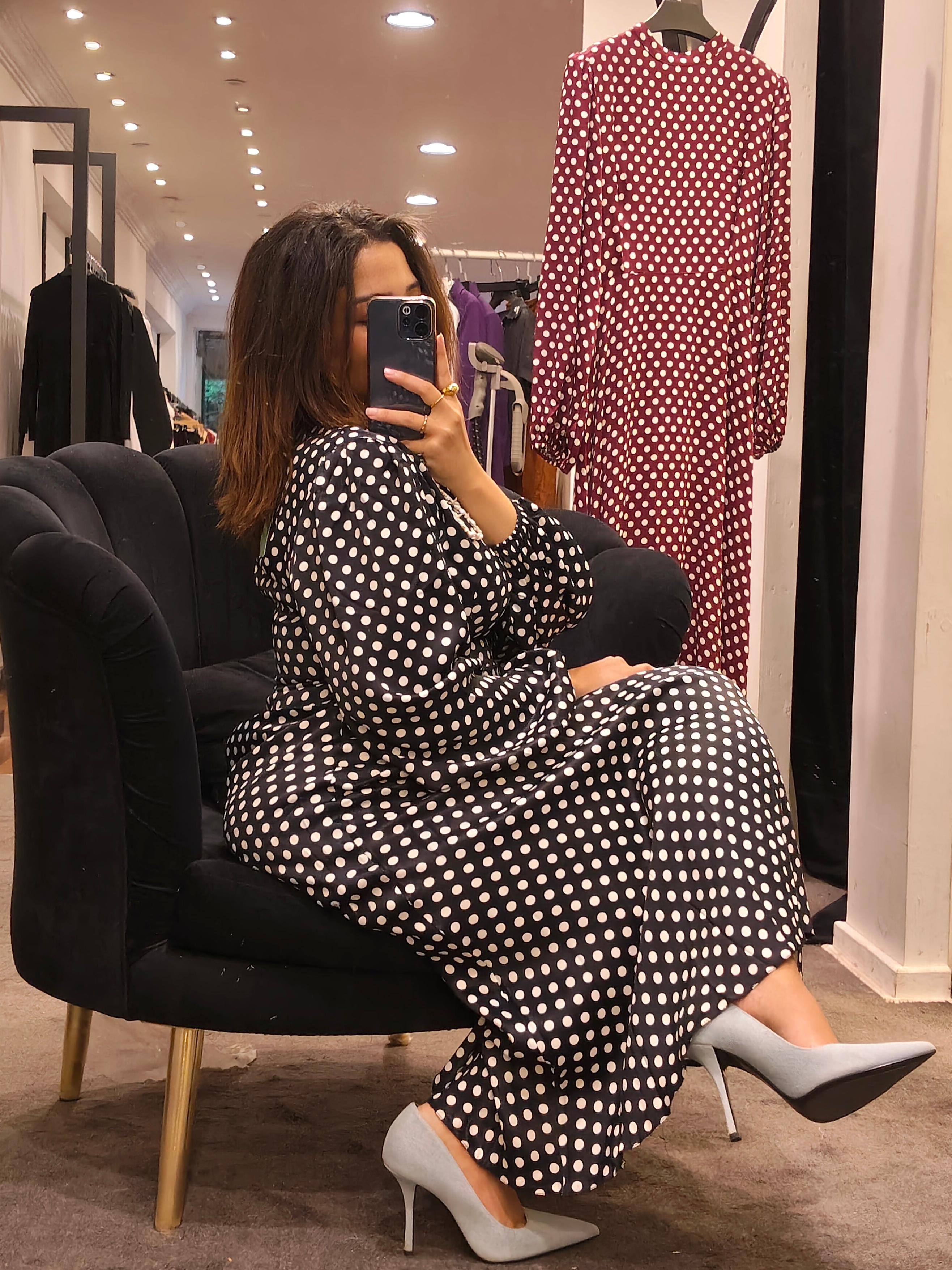 polka dots silk dress