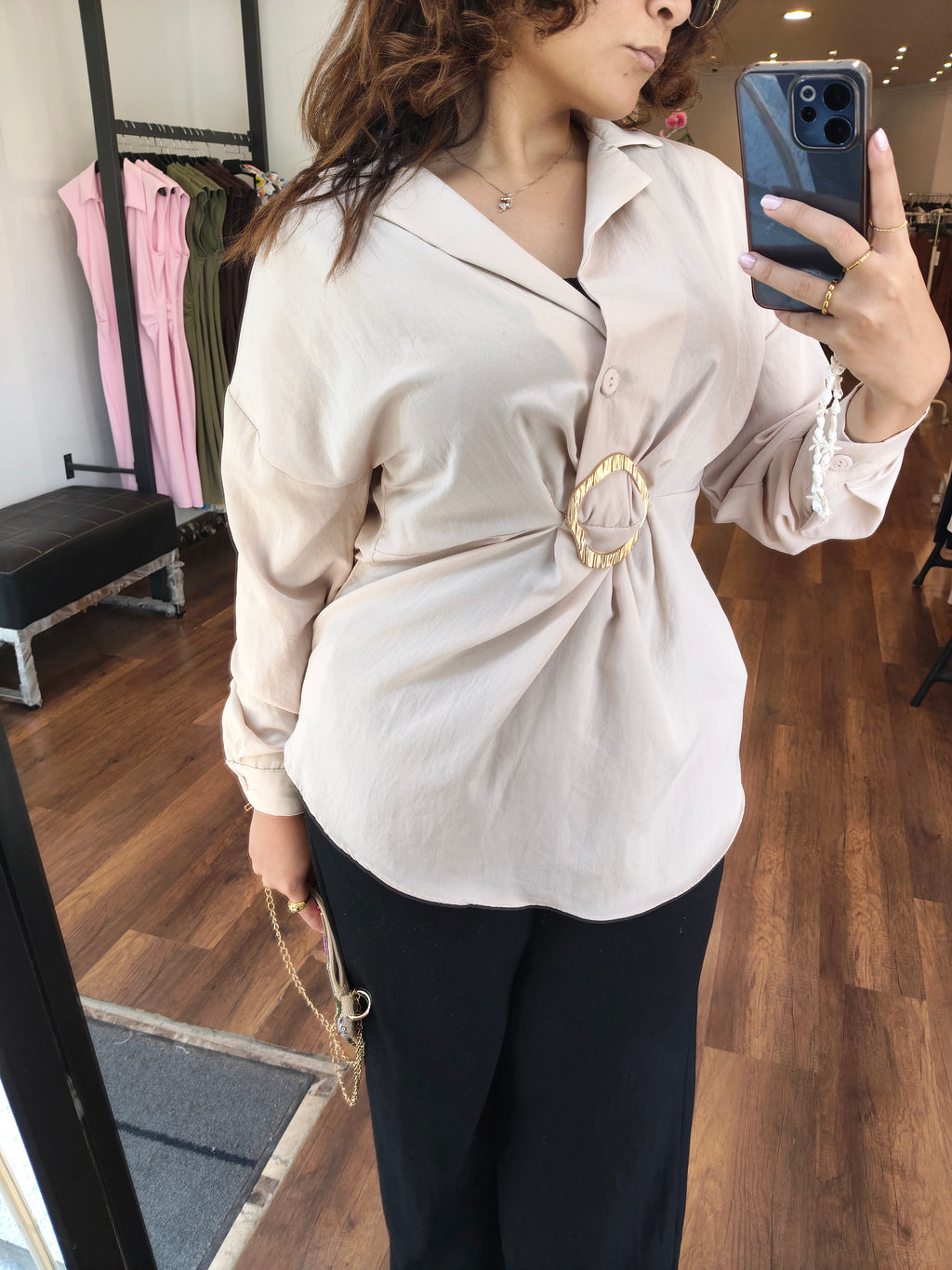 gold broche blouse