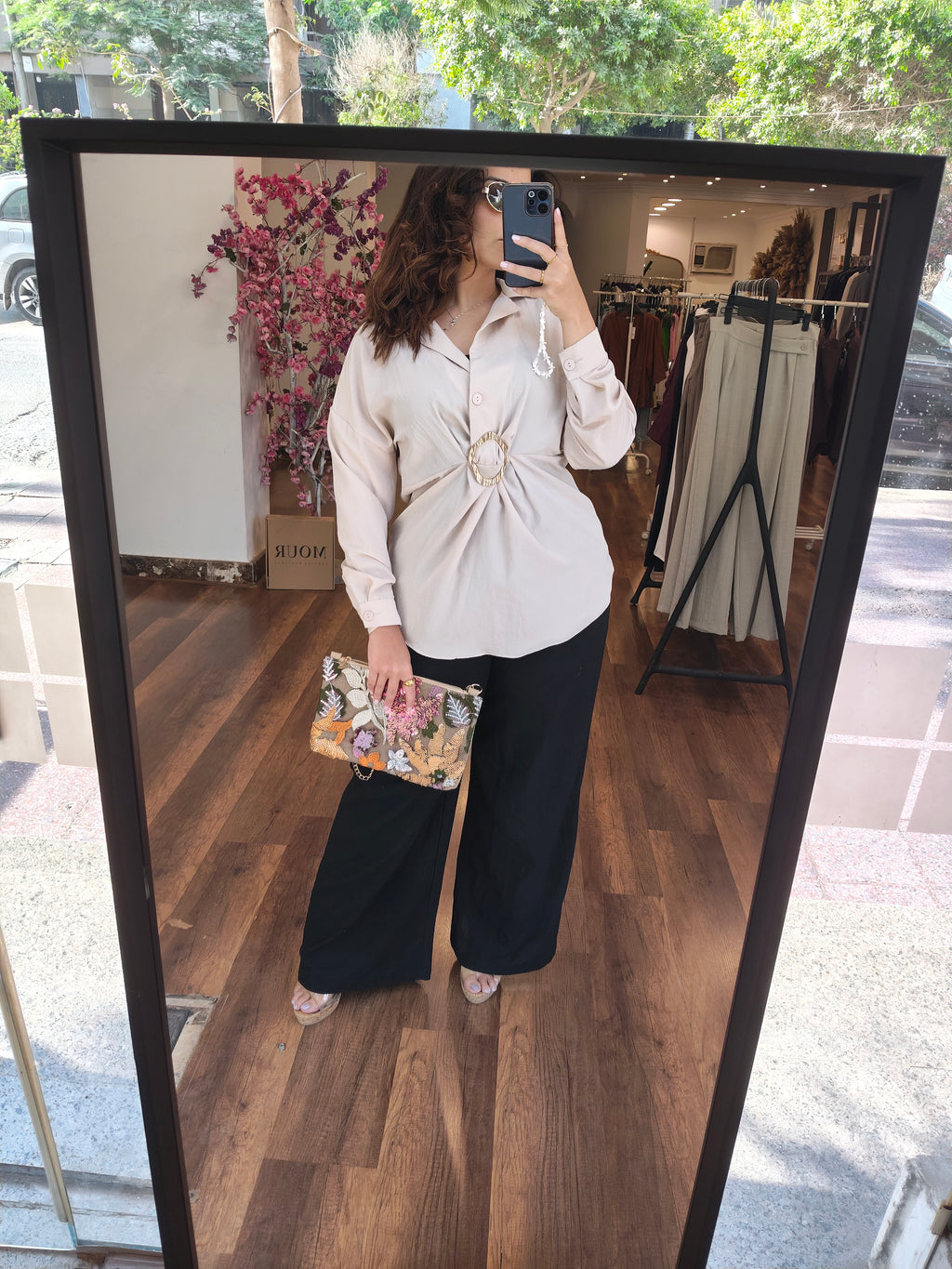 gold broche blouse