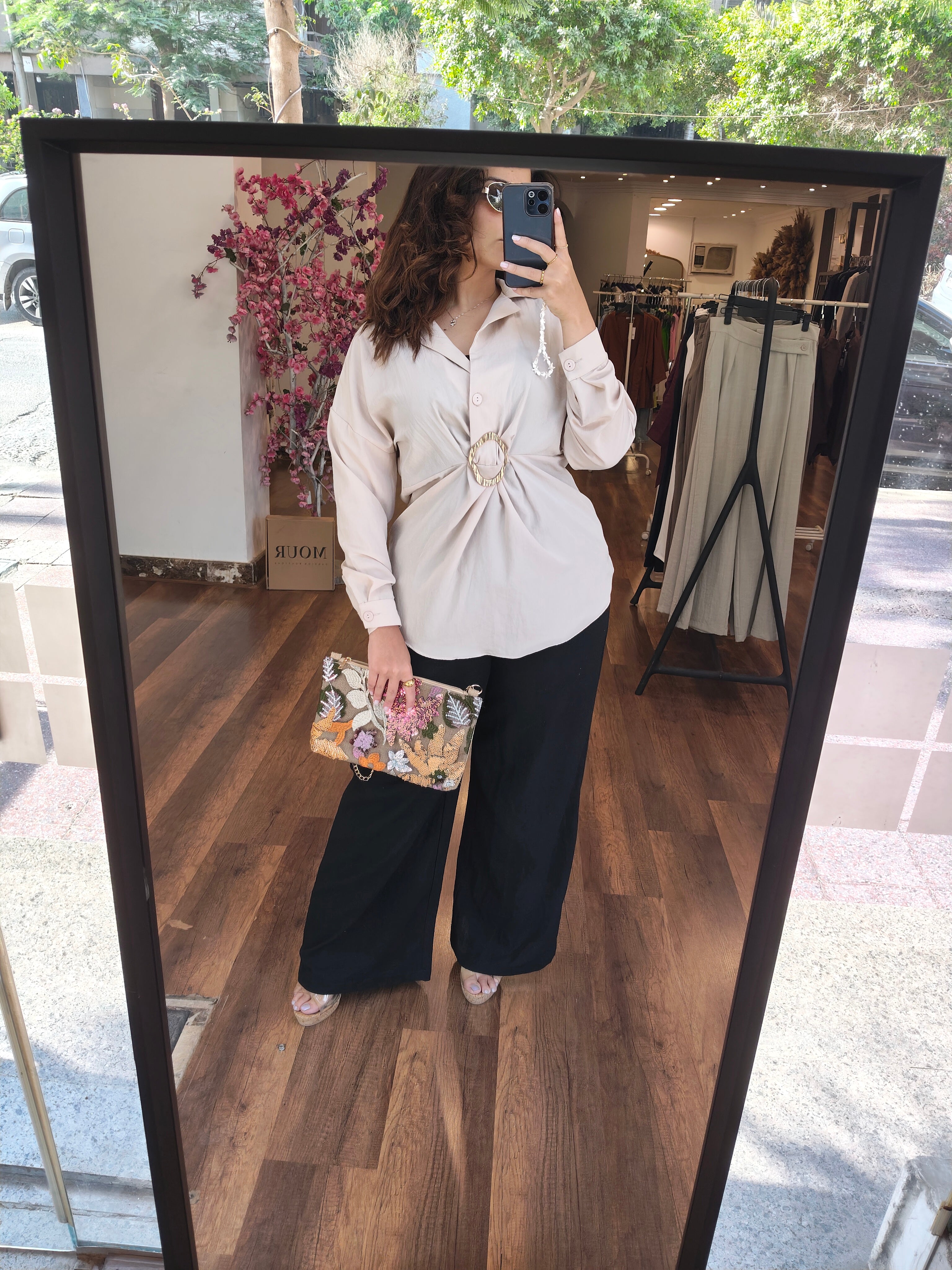 gold broche blouse