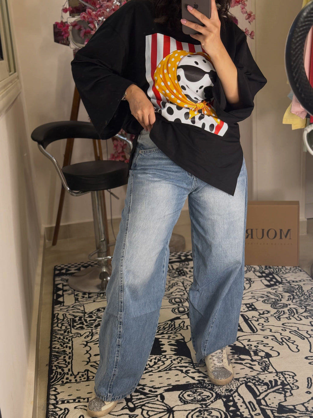 The cross wide denim pants