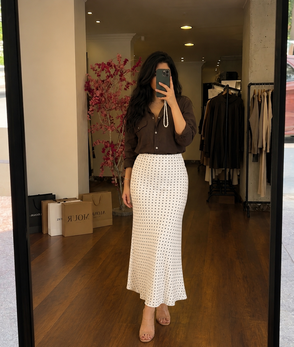 polka dots silk skirt