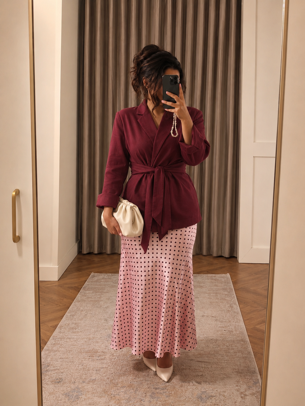 polka dots silk skirt