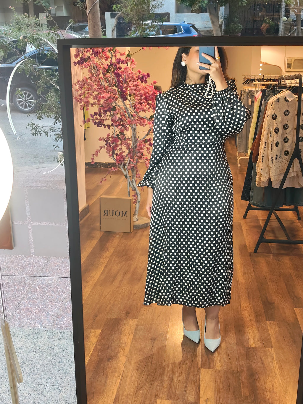 polka dots silk dress