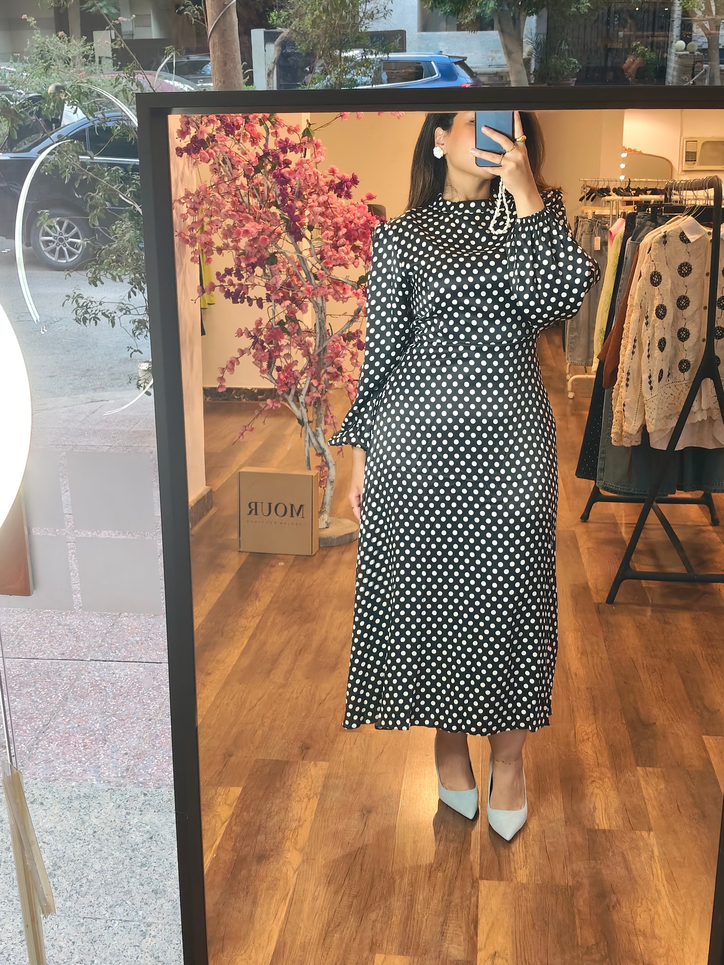polka dots silk dress