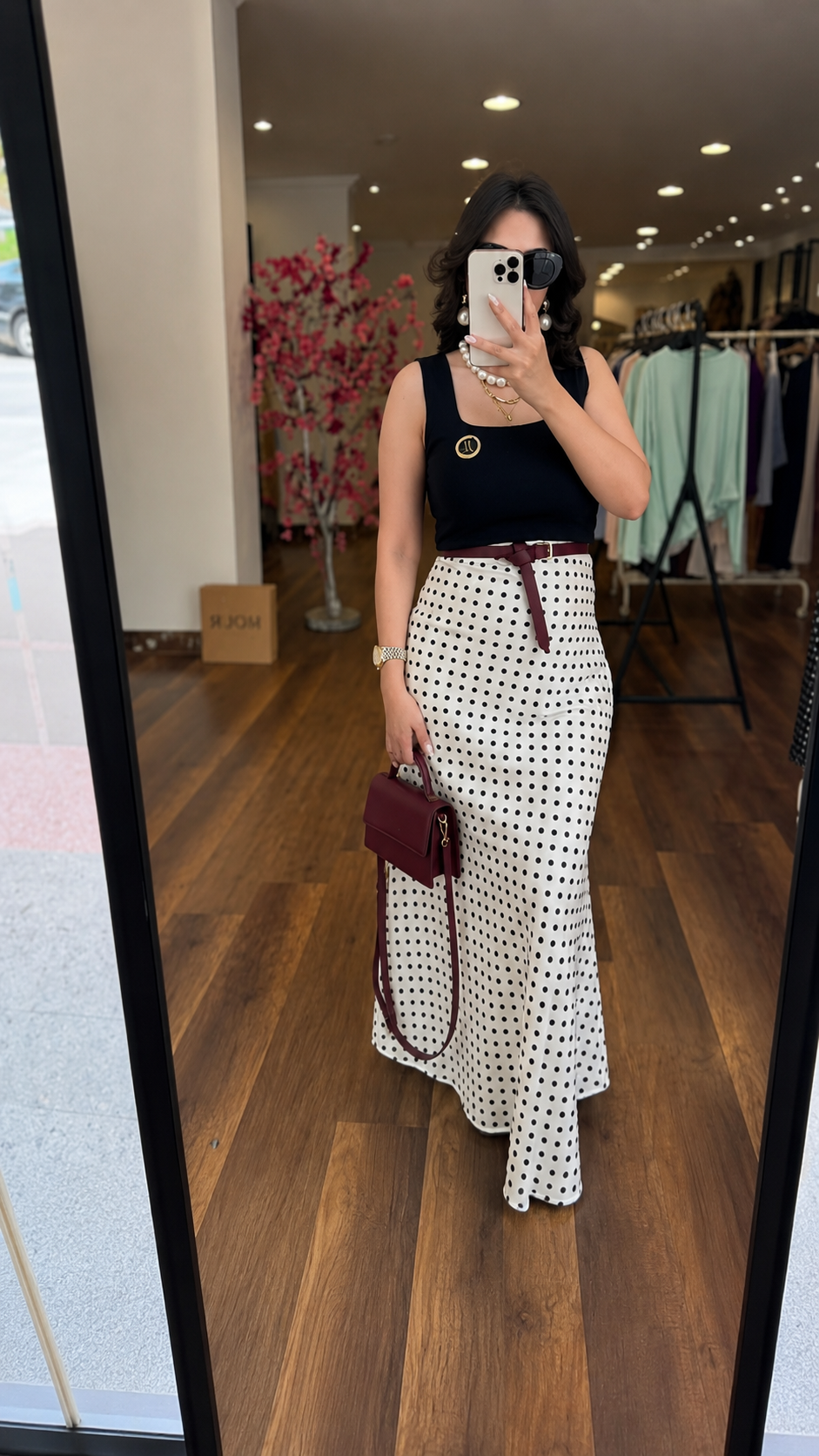 polka dots silk skirt