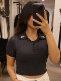 Embroideried knit collar top