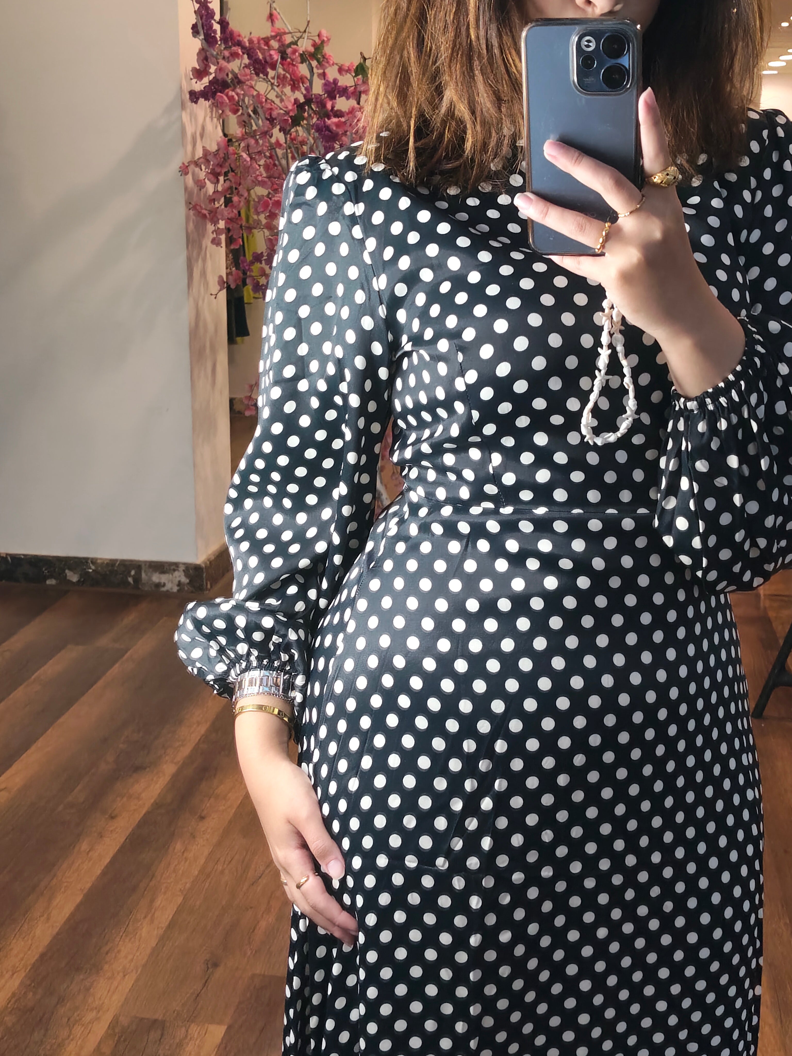 polka dots silk dress