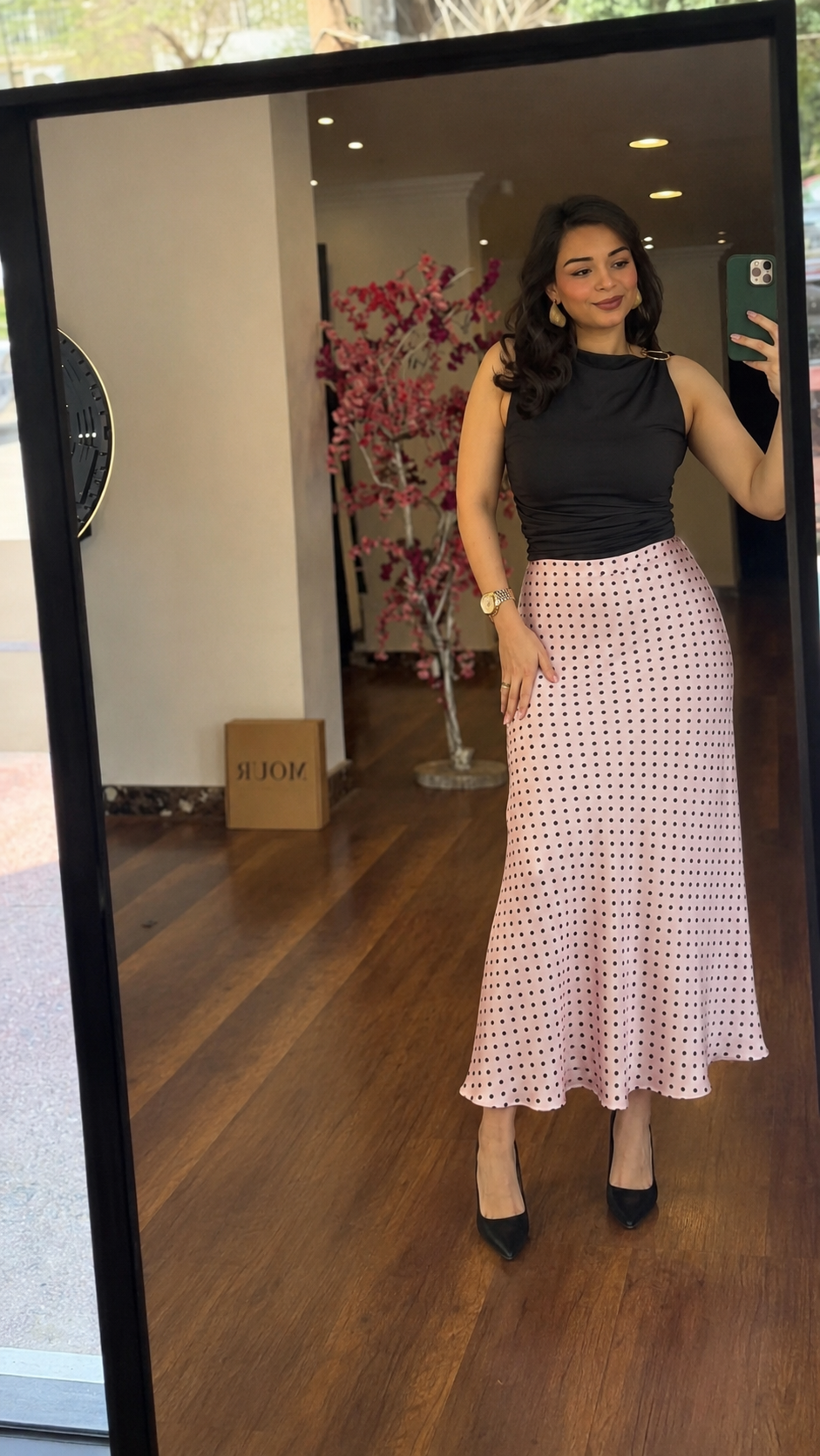 polka dots silk skirt