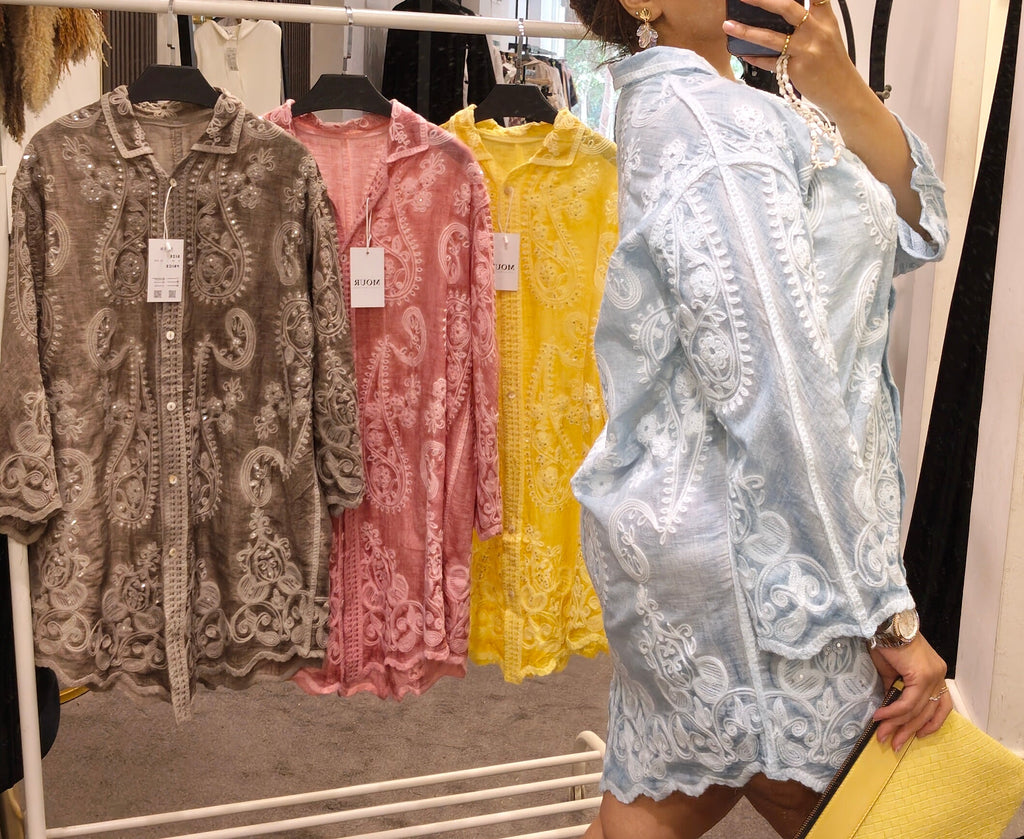 Mr. embroidery shirt dress