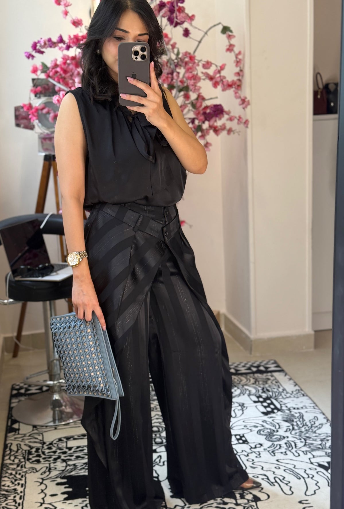 Silky stripped pants