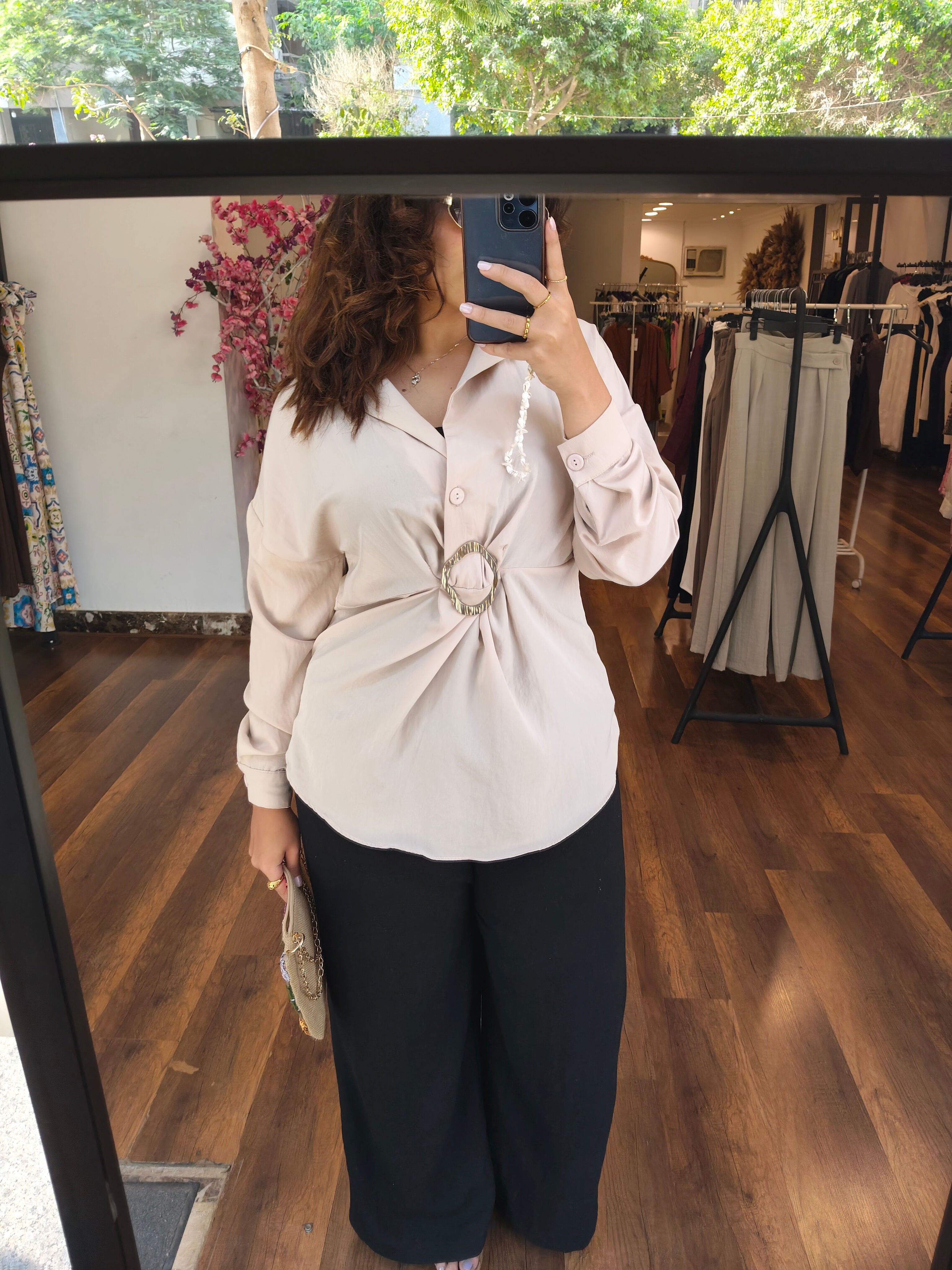 gold broche blouse