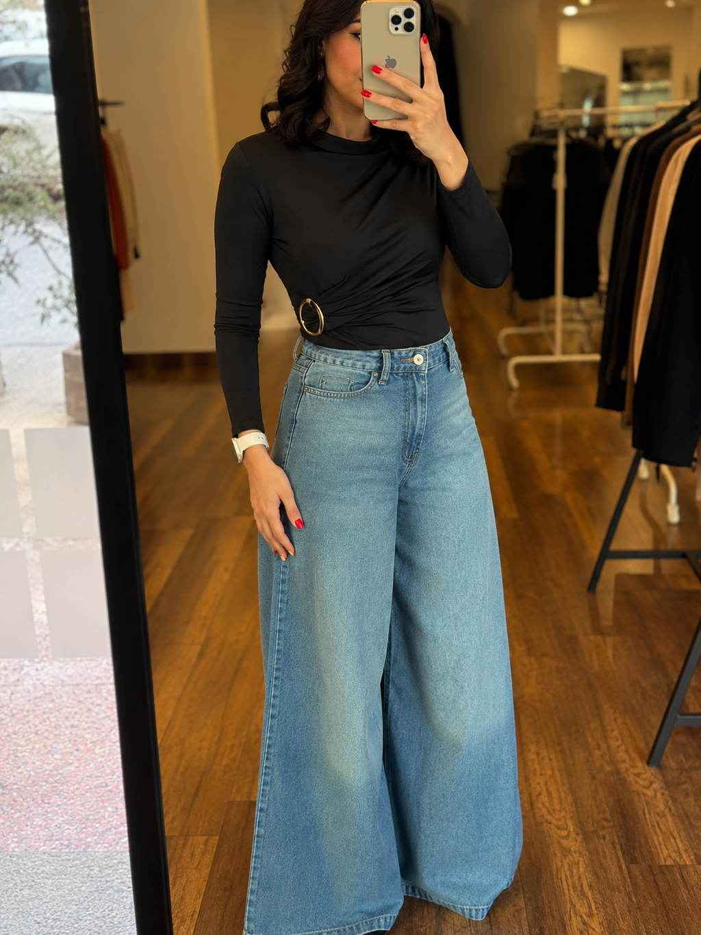 denim wide pants