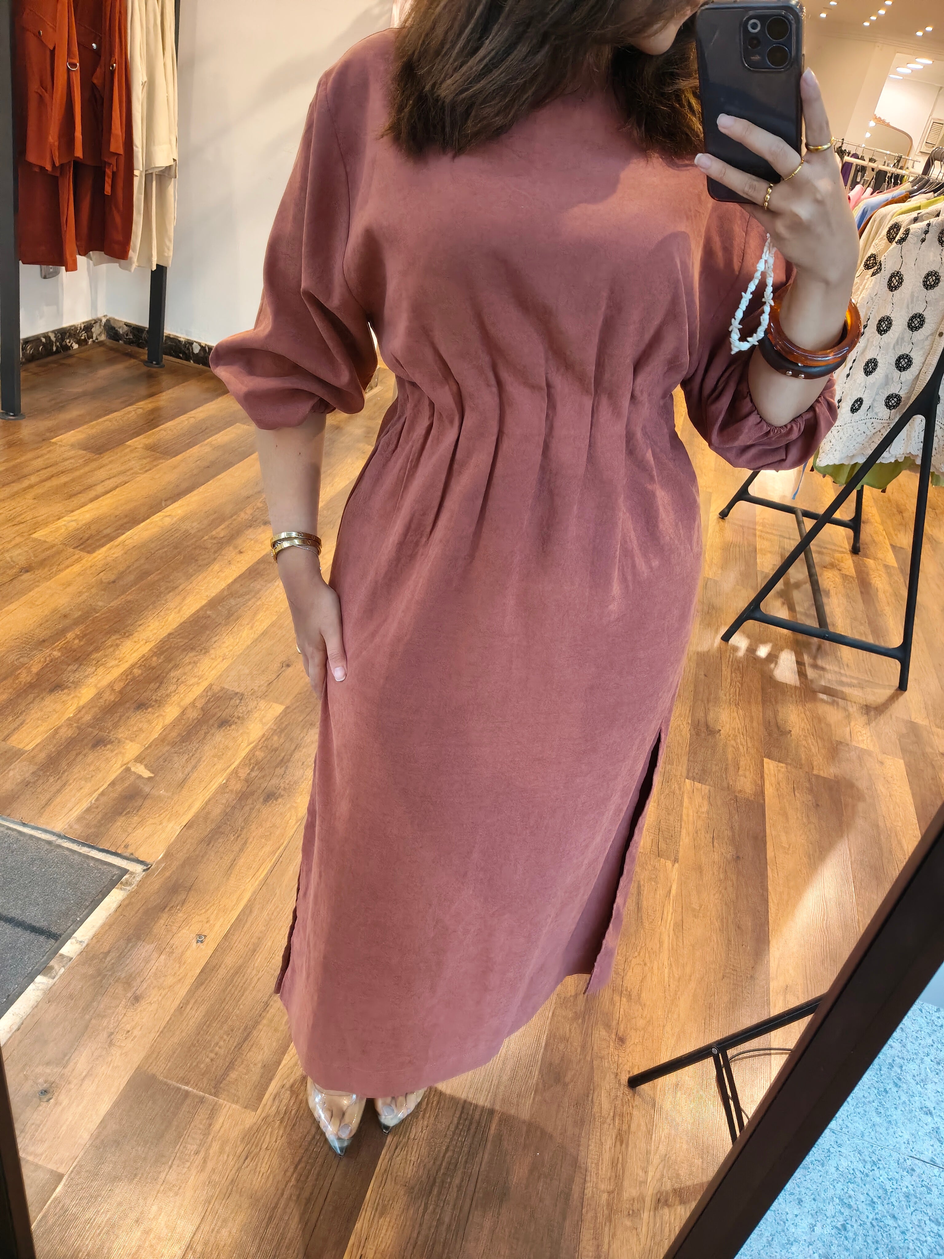suede waisted dress